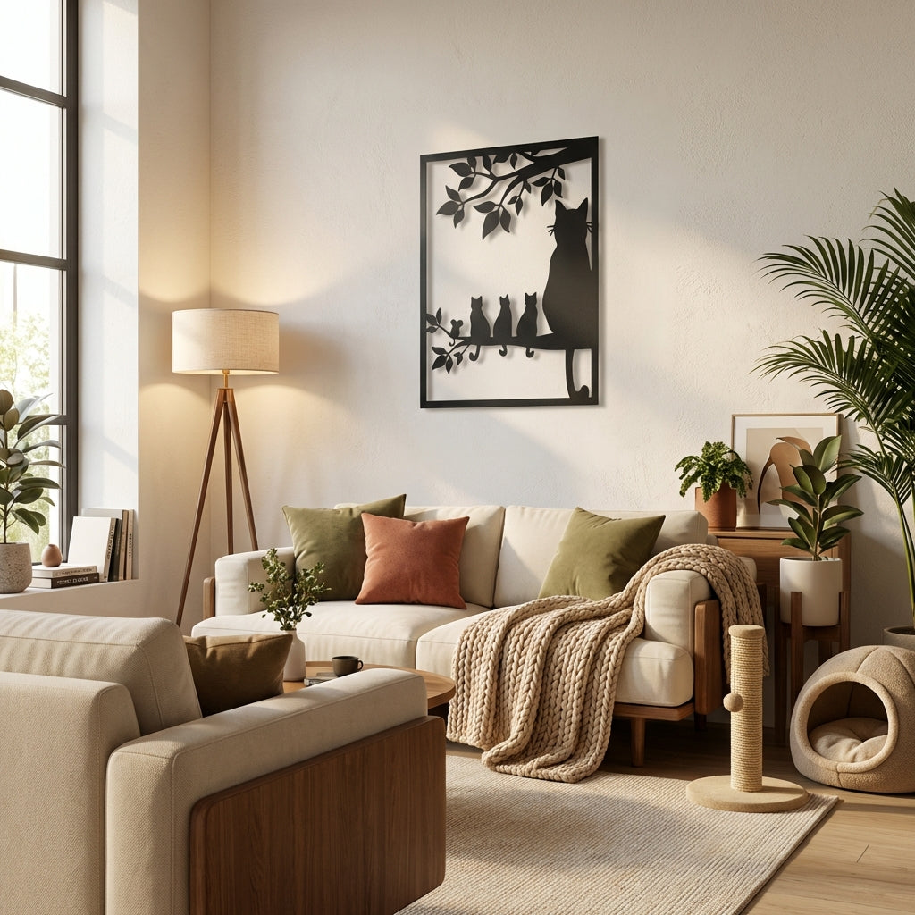 Daldaki Kediler Metal Duvar Dekoru