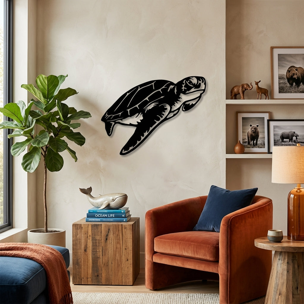 Denizlerin Asil Gezgini Kaplumbağa Metal Duvar Dekoru