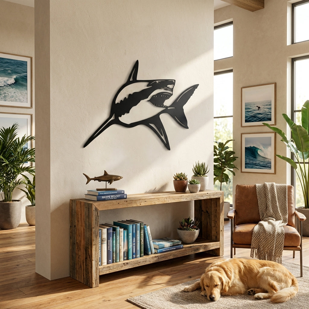 Denizlerin Gücü Köpekbalığı Metal Duvar Dekoru
