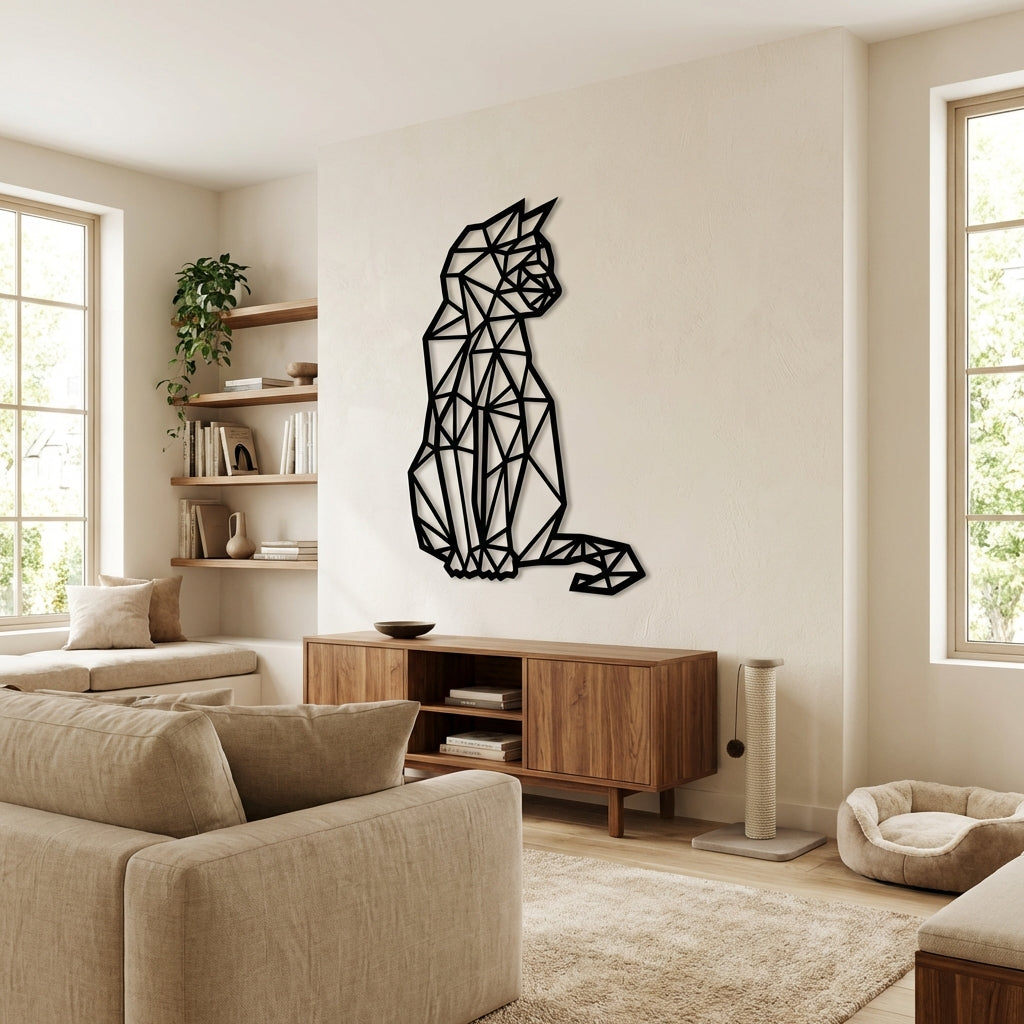Geometrik Kedi Metal Duvar Dekoru