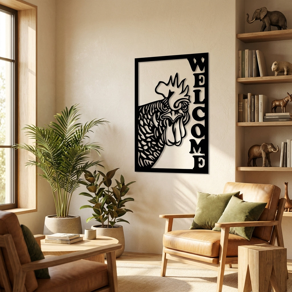 Hoş Geldin Horoz Metal Duvar Dekoru