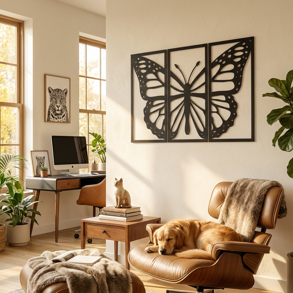 Monark Zarafeti Üç Parçalı Kelebek Metal Duvar Dekoru