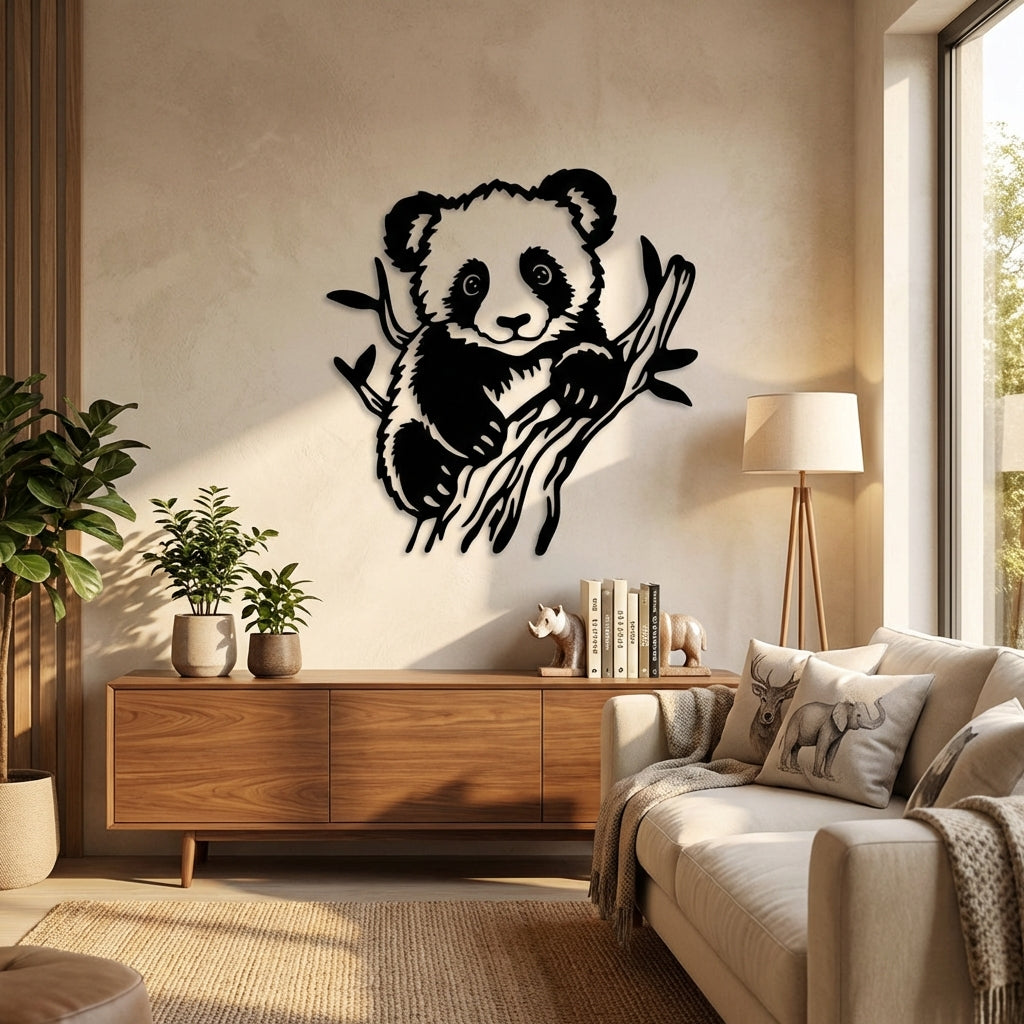 Neşeli Yoldaş: Panda Metal Duvar Dekoru