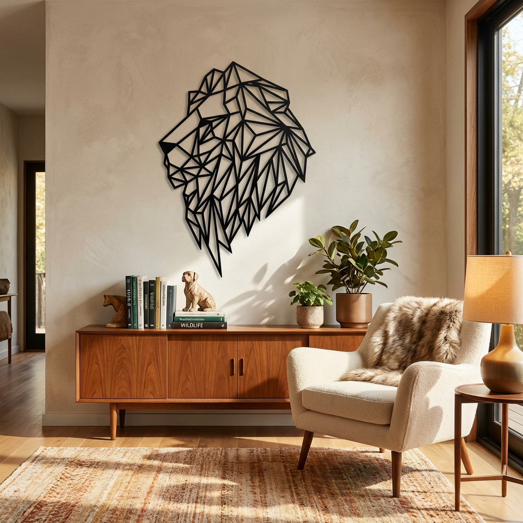 Zarif Geometri Aslan Metal Duvar Dekoru