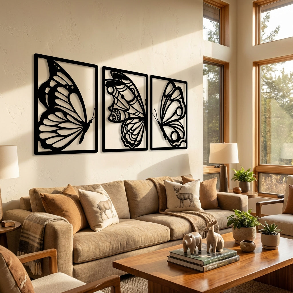 Zarif Kanatlar Kelebek Metal Duvar Dekoru