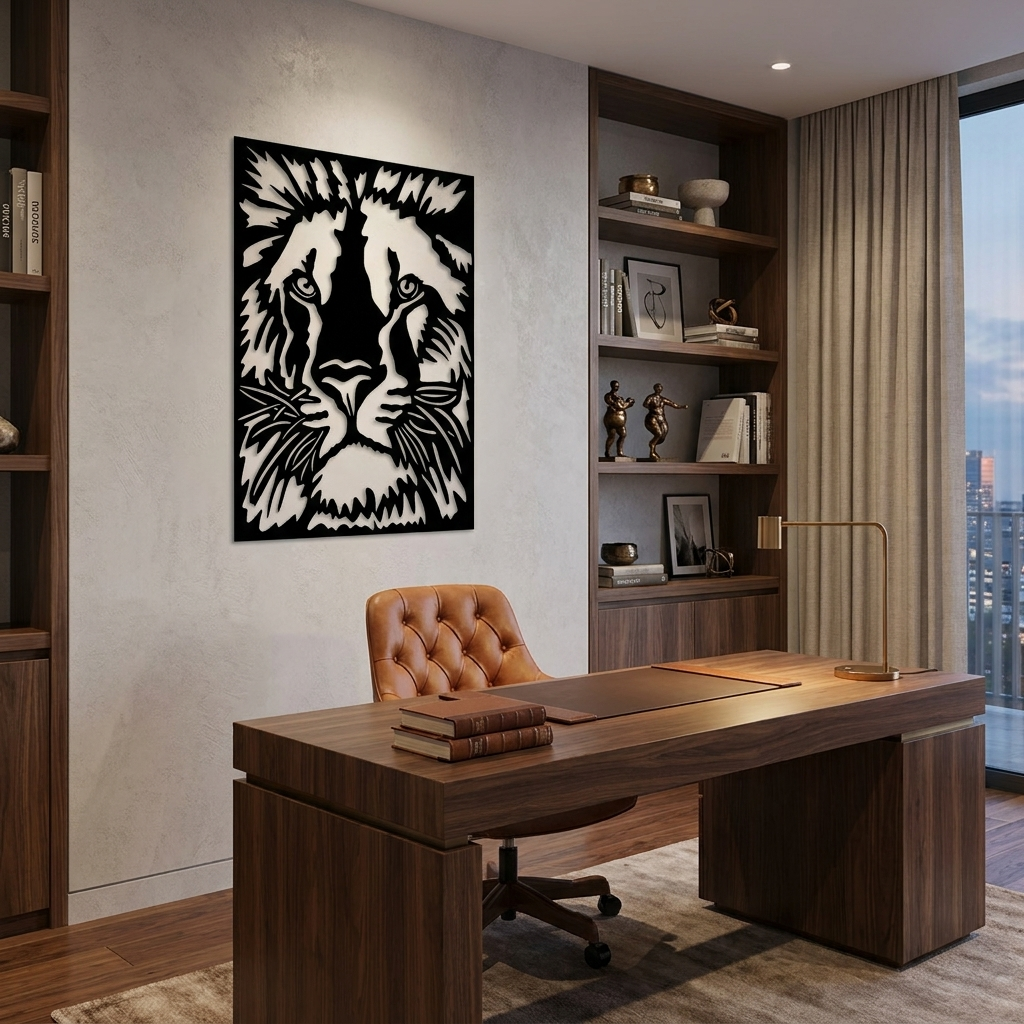 Ormanların Kralı Aslan Metal Duvar Dekoru