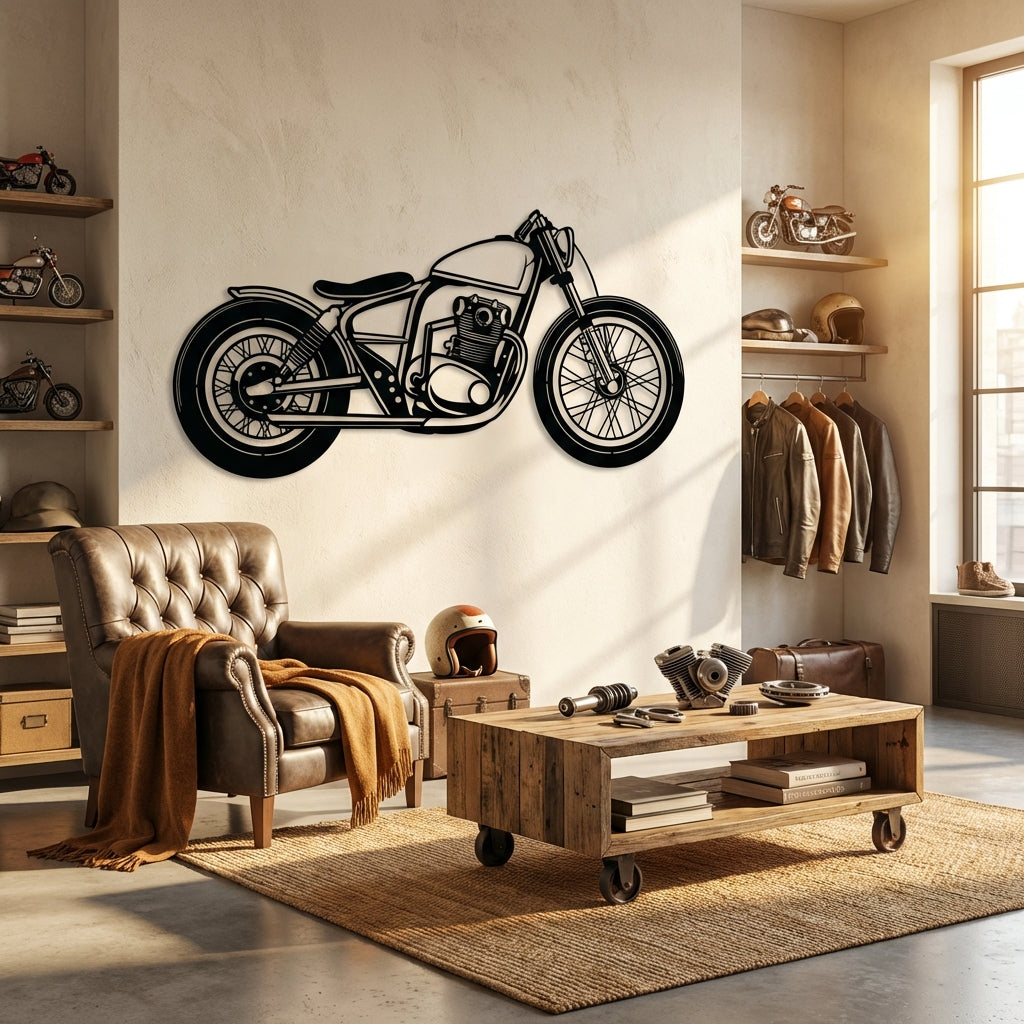 Klasik Bobber – Metal Motosiklet Duvar Dekoru