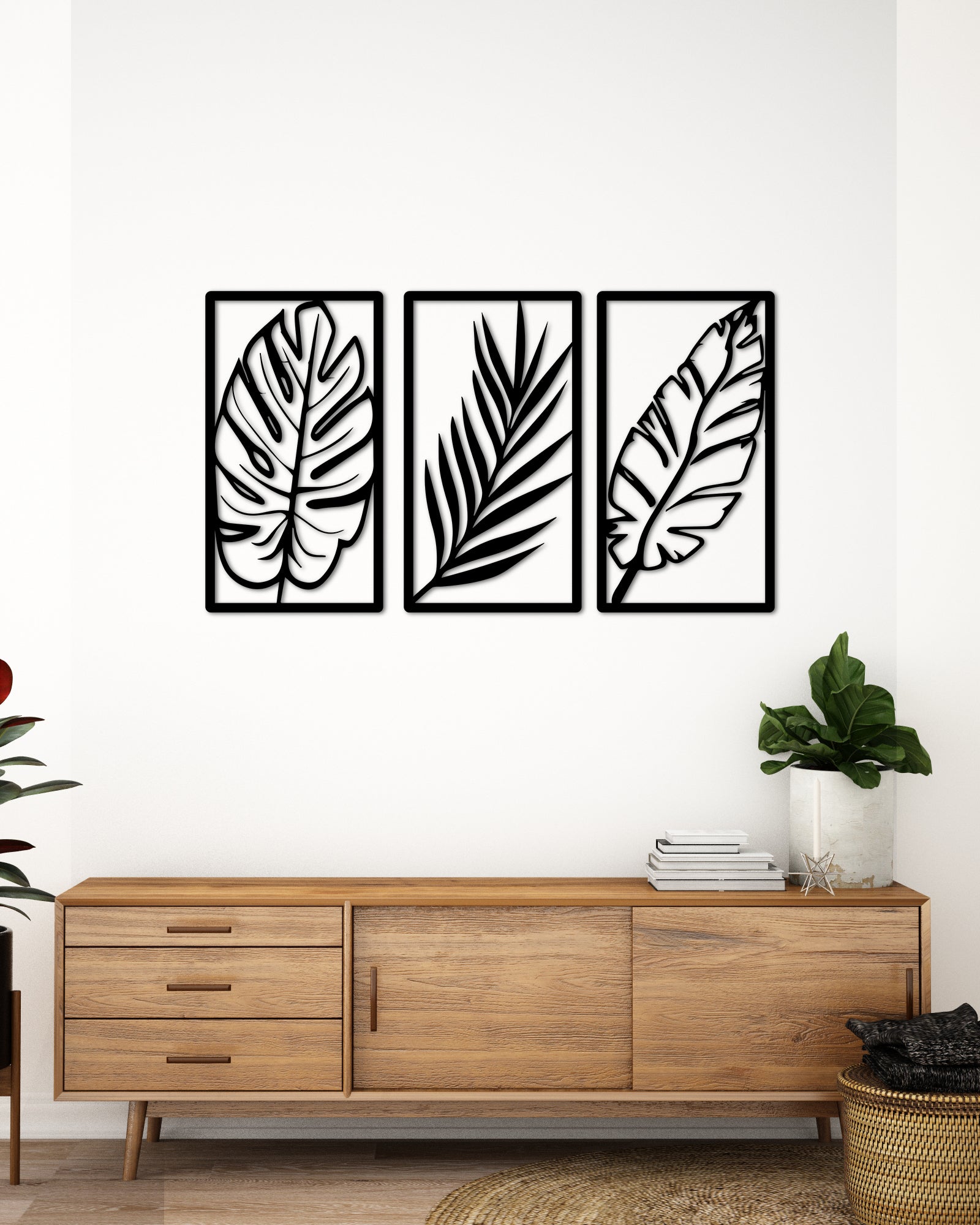 3'lü Yaprak Metal Duvar Dekoru