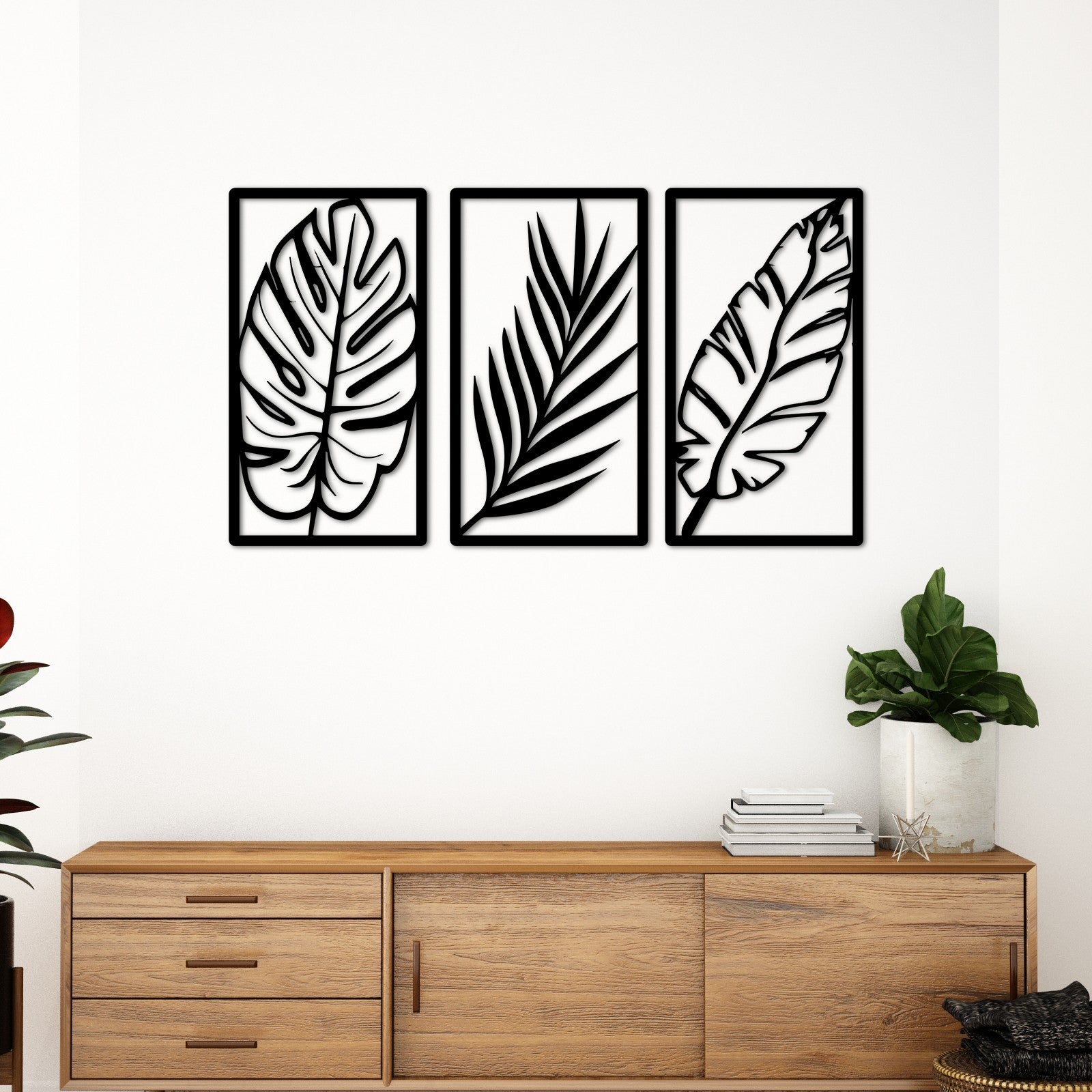 3'lü Yaprak Metal Duvar Dekoru
