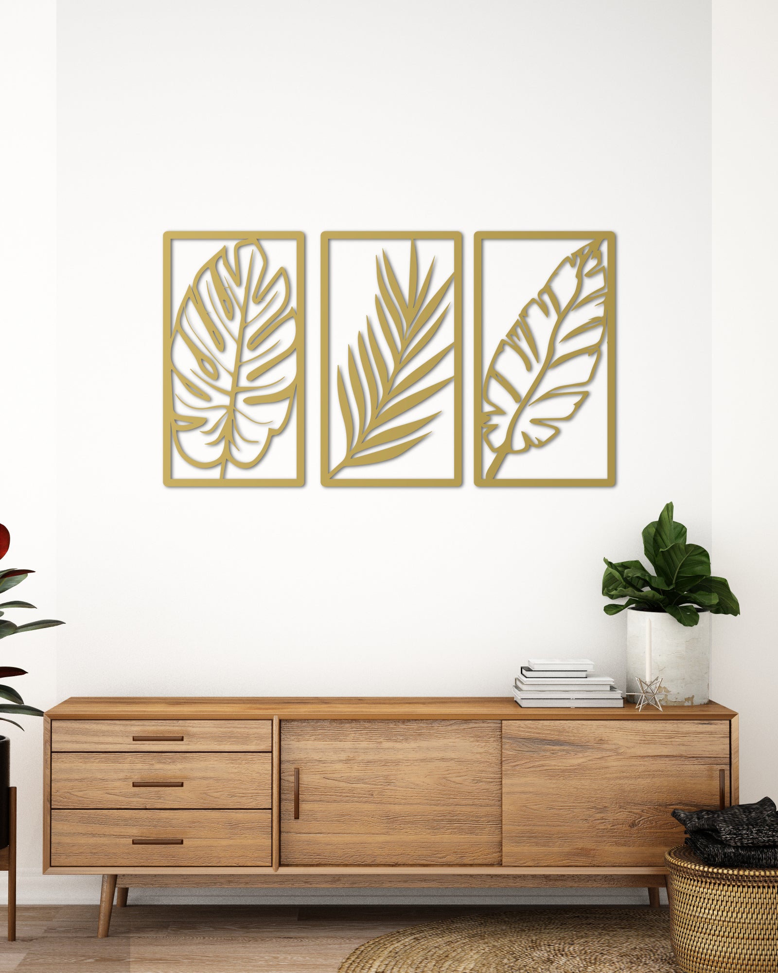 3'lü Yaprak Metal Duvar Dekoru