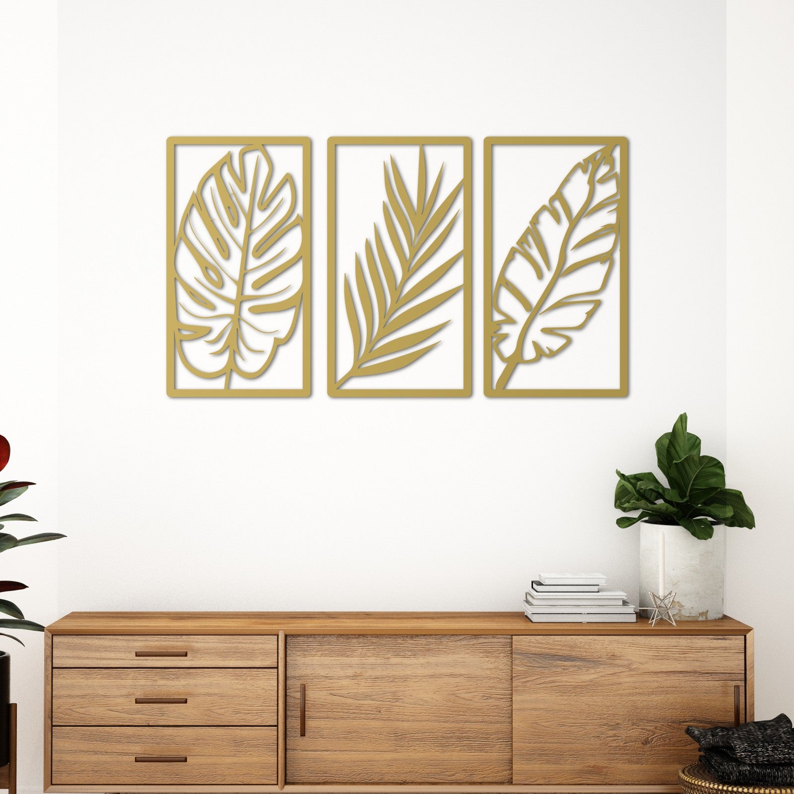 3'lü Yaprak Metal Duvar Dekoru