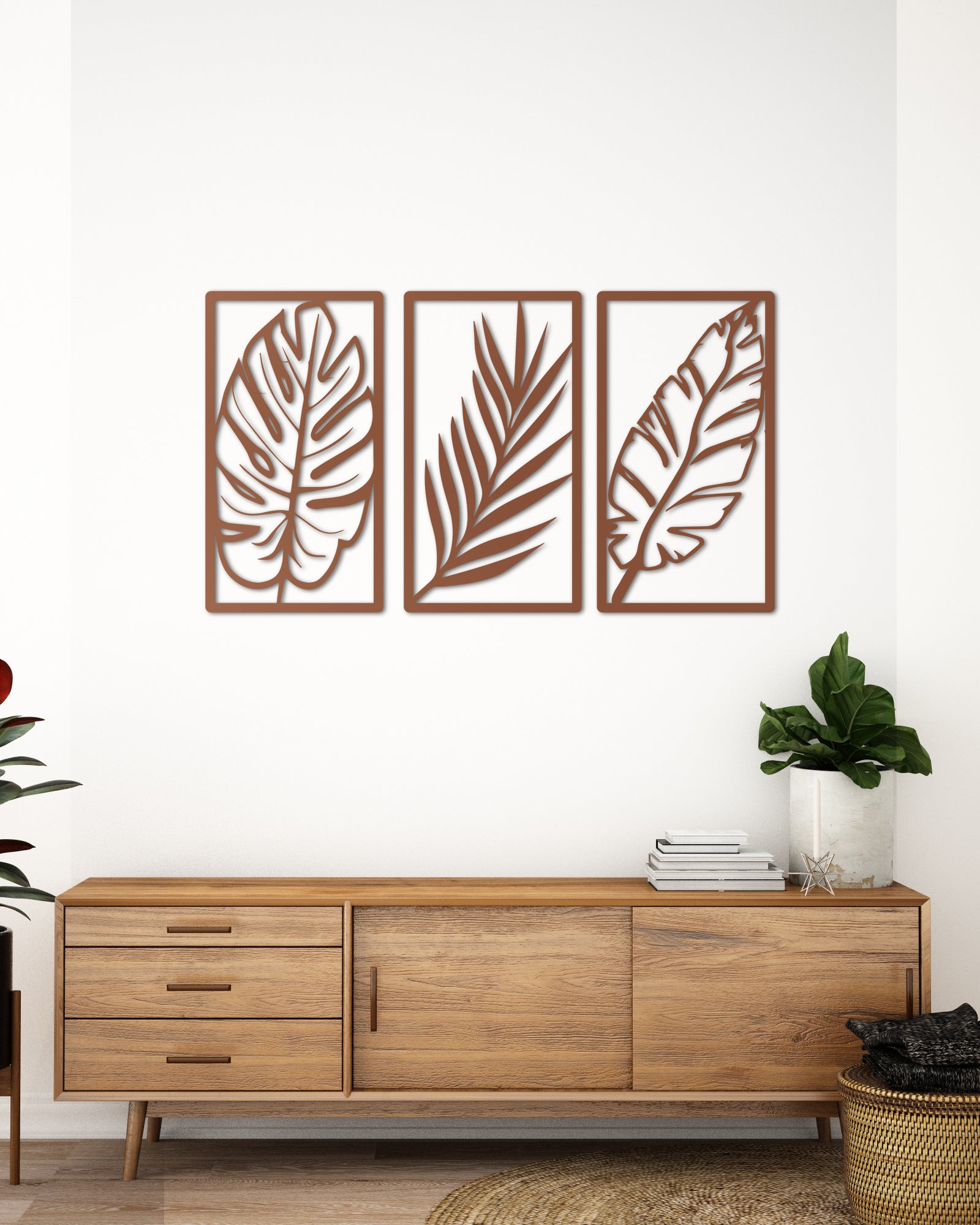 3'lü Yaprak Metal Duvar Dekoru