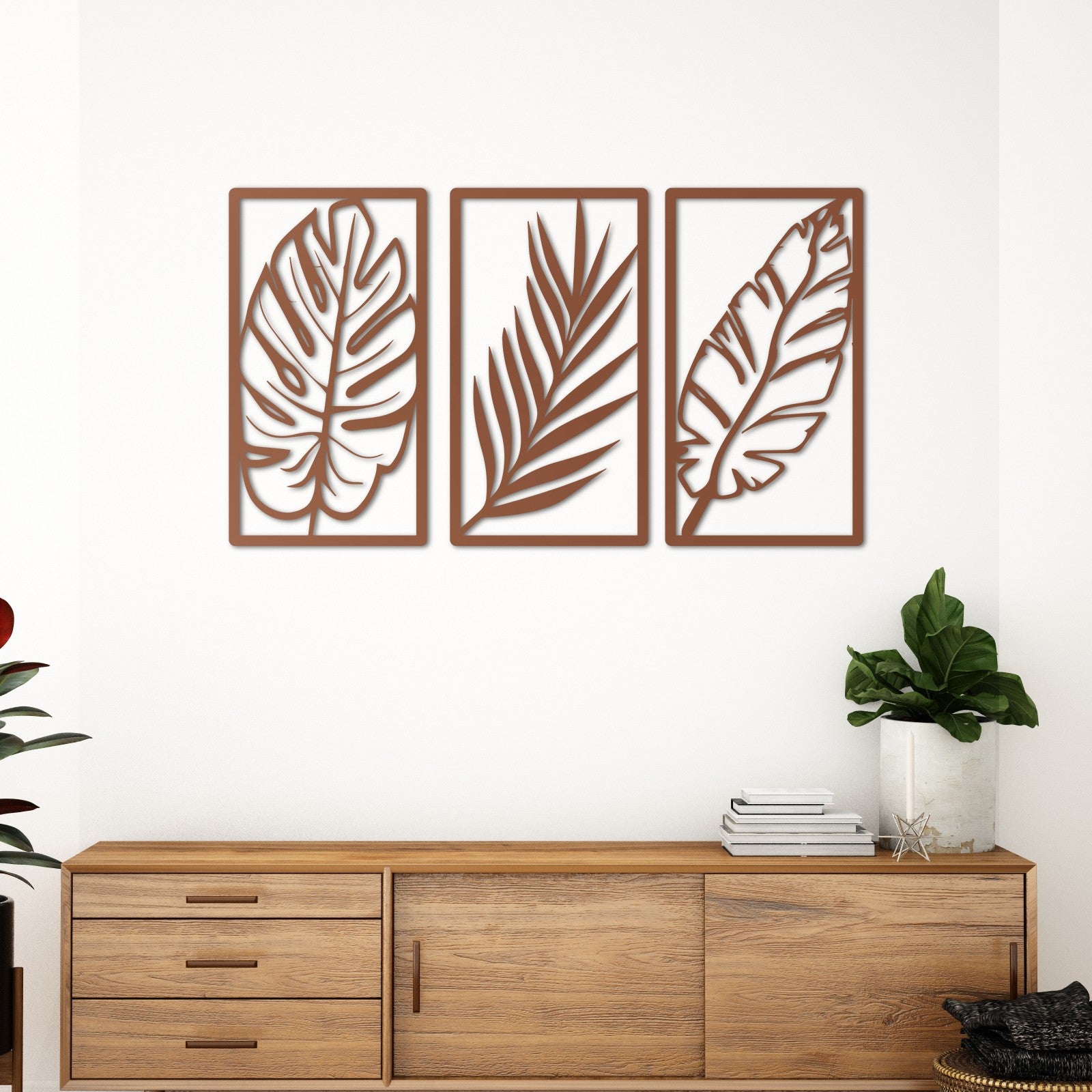 3'lü Yaprak Metal Duvar Dekoru
