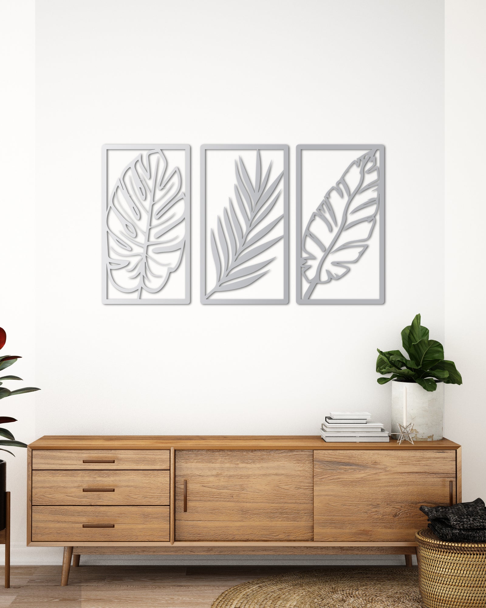 3'lü Yaprak Metal Duvar Dekoru